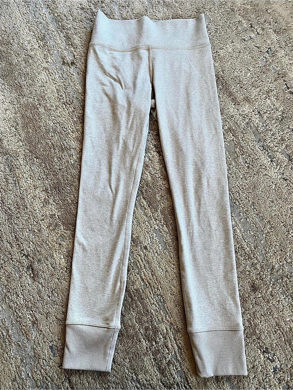 Athleta Softluxe Tight Legging Cream Heathered Leggings Cuffed Ribbed Ankle: Sm